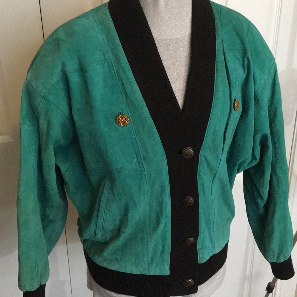 Genuine Suede Aqua Teal Cardigan Vintage Jacket M